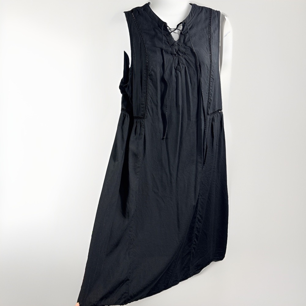 Old Navy Blackjack Black Lace Up Sleeveless Swing Dress Crochet Trim M